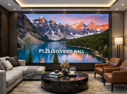 Bespoke VMX VEGA Series P1.25 indoor LED video wall displaying ultra-HD 4K content for a luxury project in France.