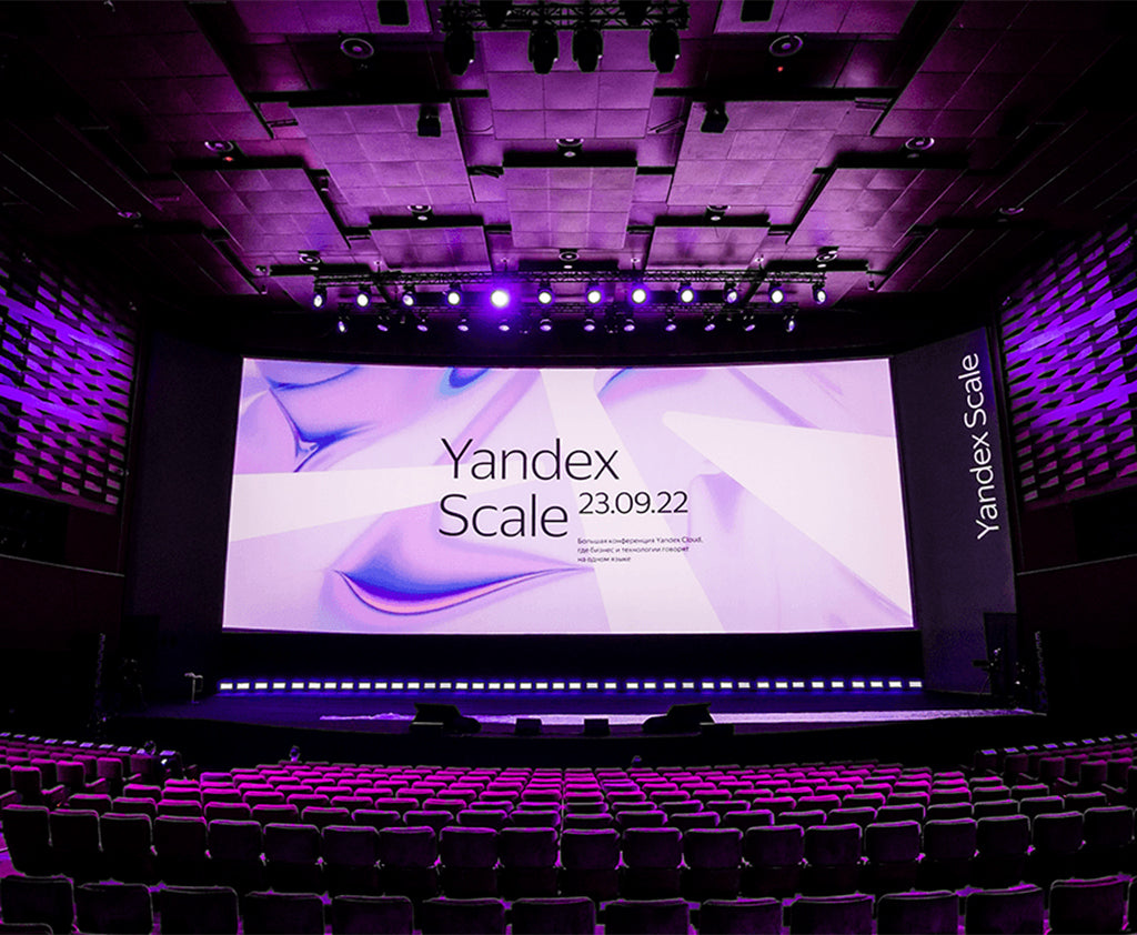 Indoor stage LED video wall installation as background display for events and performances.