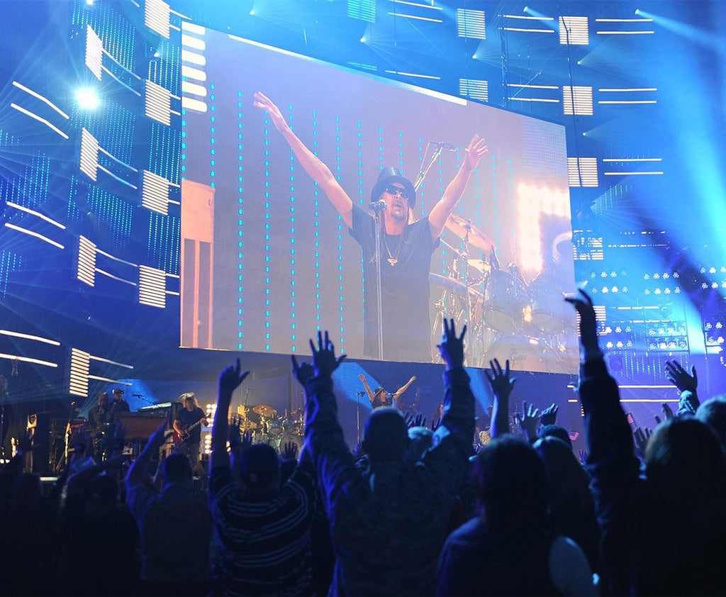 Concert stage rental LED display by VMX Visual, providing high brightness and seamless visuals for live events.