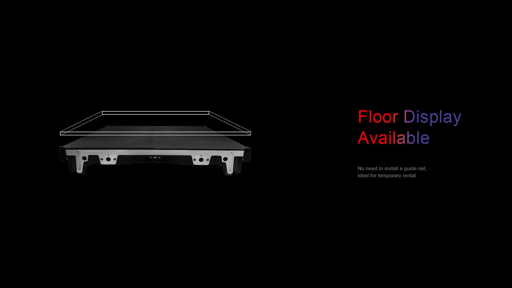 Floor display available. No need to install a guide rail,  ideal for temporary rental