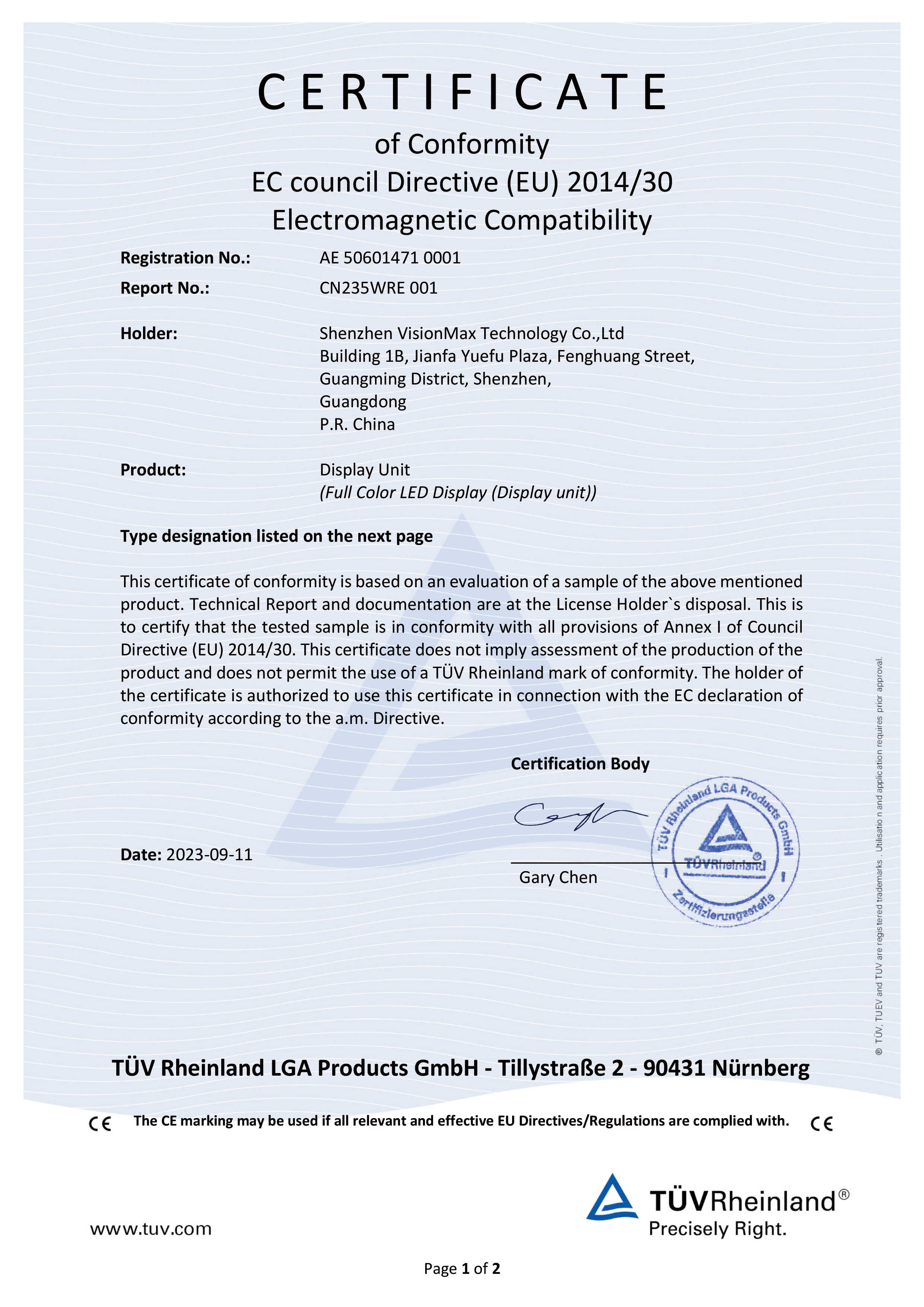 CE - TUV Certification